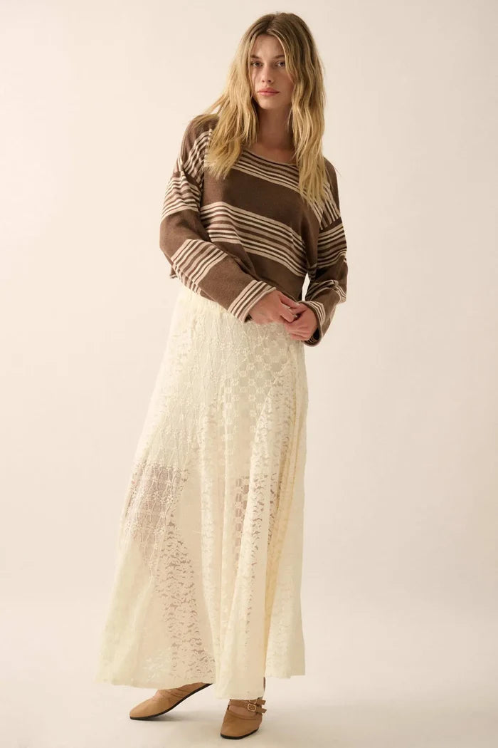 Level Best Striped Rolled-Edge Cropped Sweater - ShopPromesa