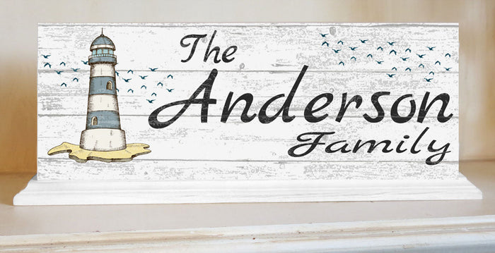 Lighthouse Family Name Sign for Mantel Or Shelf - Broad Bay Personalized Gifts Shipped Fast