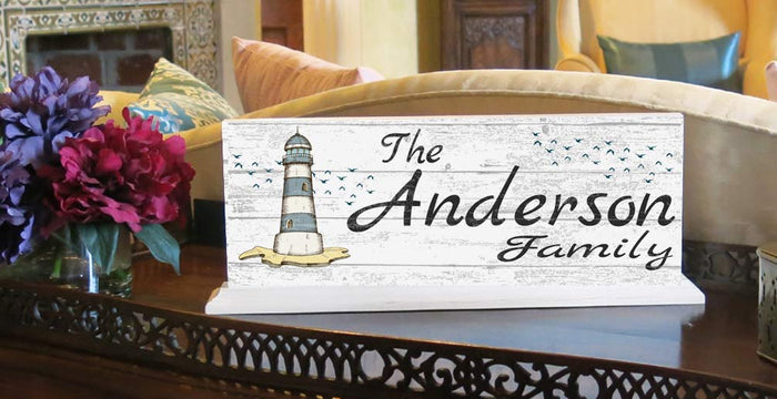 Lighthouse Family Name Sign for Mantel Or Shelf - Broad Bay Personalized Gifts Shipped Fast