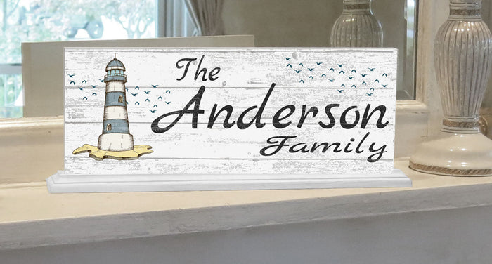 Lighthouse Family Name Sign for Mantel Or Shelf - Broad Bay Personalized Gifts Shipped Fast