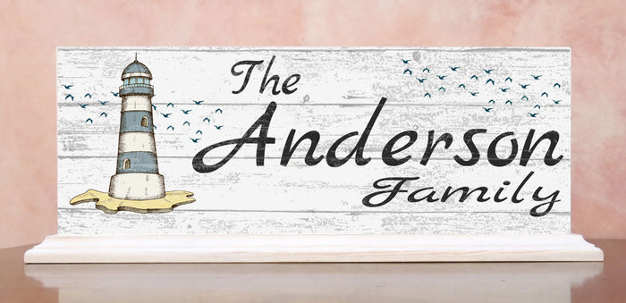 Lighthouse Family Name Sign for Mantel Or Shelf - Broad Bay Personalized Gifts Shipped Fast
