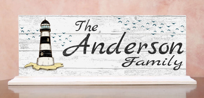 Lighthouse Family Name Sign for Mantel Or Shelf - Broad Bay Personalized Gifts Shipped Fast