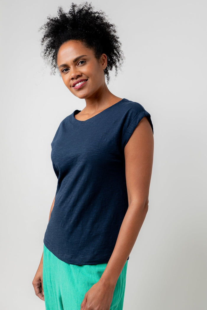 Lily & Me LM25103N Sway T-Shirt Plain Round Neck Navy - Dotique