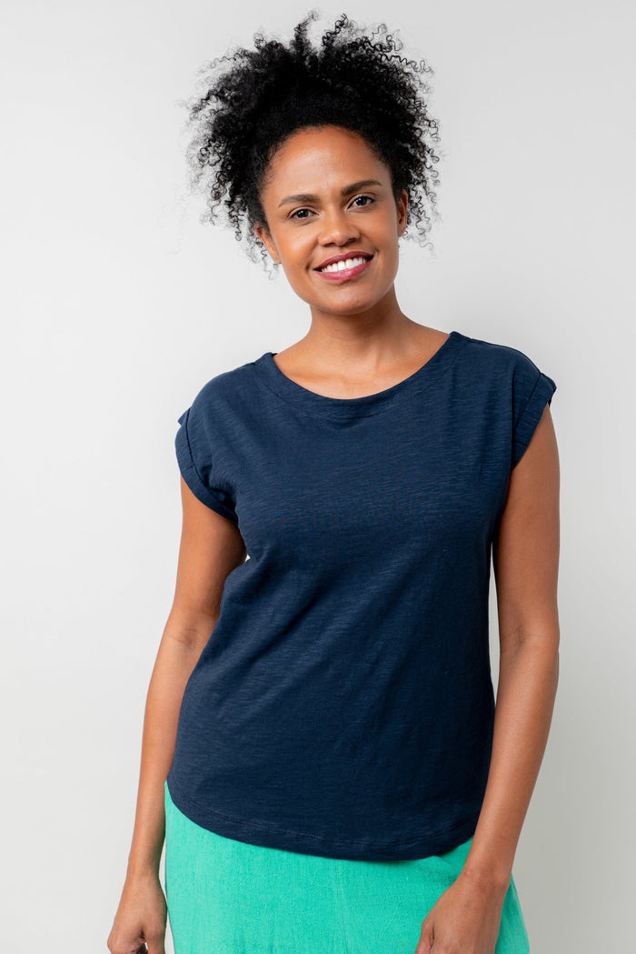 Lily & Me LM25103N Sway T-Shirt Plain Round Neck Navy - Dotique