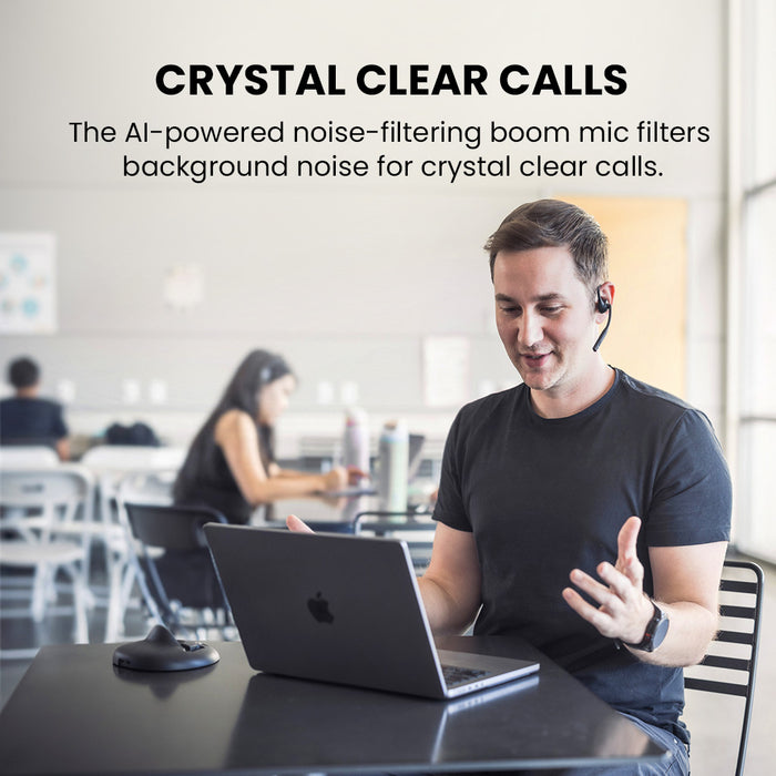 Lingo N21 Open-Ear Headphones with Mic. AI noise-filtering boom microphone delivers crystal-clear voice for calls, meetings, and work conversations.