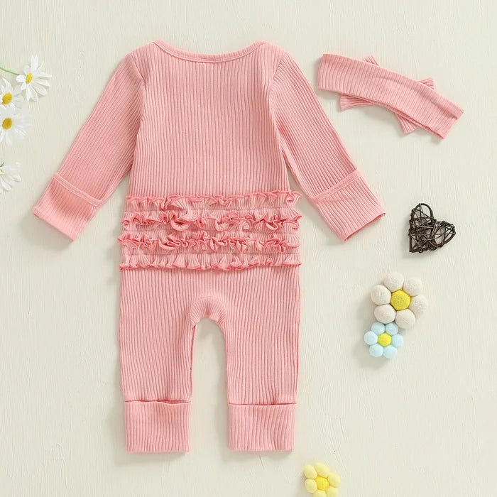 LITTLE SIS Ribbed Jumpsuit with Headband