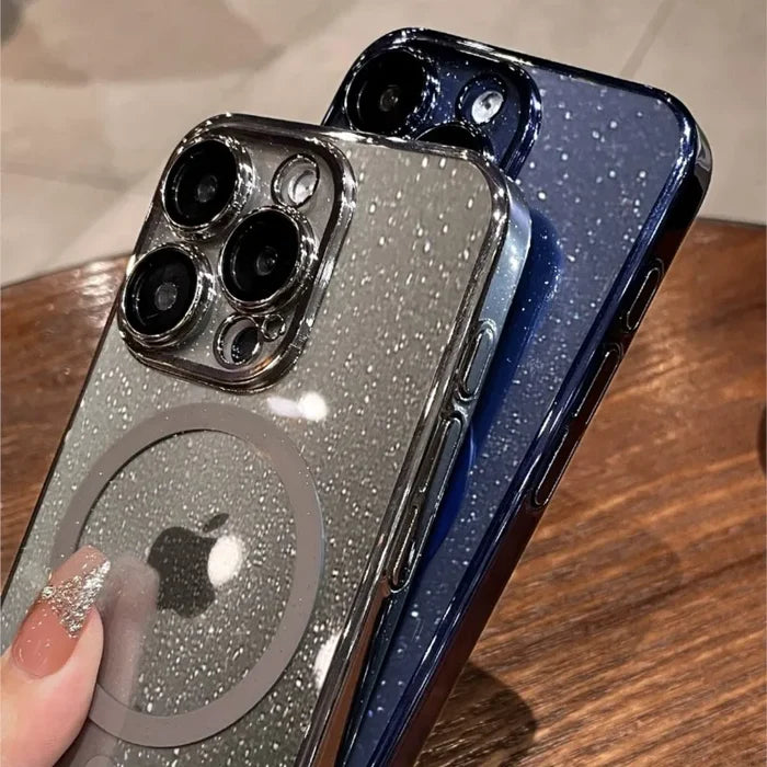 Two glittery iPhone cases.
