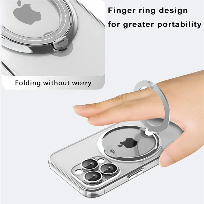 Clear phone case with finger ring.