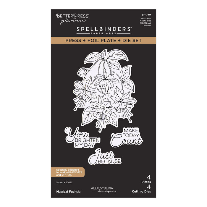 Spellbinders die set press plate and hotfoil plate with floral design background Collection Alex Syberia Designs Magical Fuchsia press plate