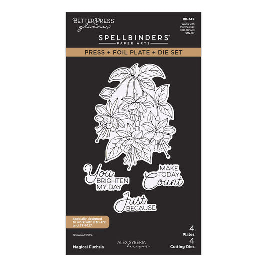 Spellbinders die set press plate and hotfoil plate with floral design background Collection Alex Syberia Designs Magical Fuchsia press plate