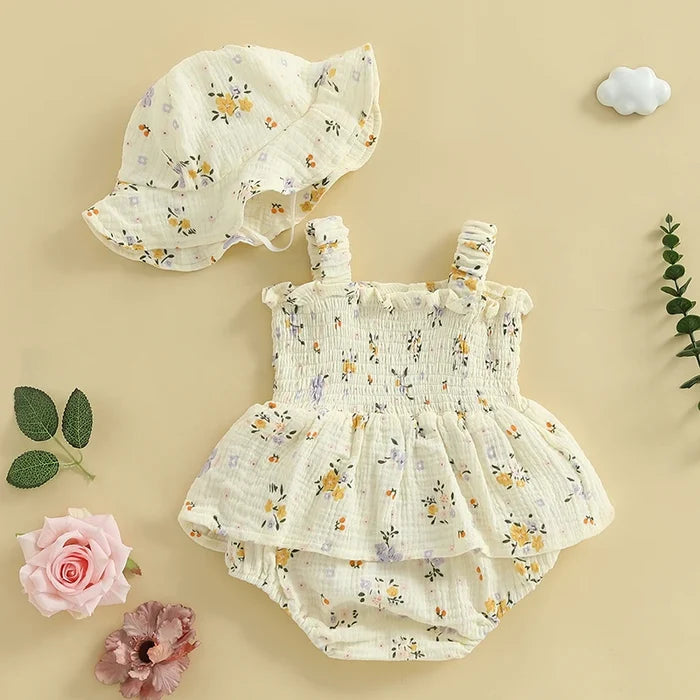 MARA Floral Romper with Sun Hat