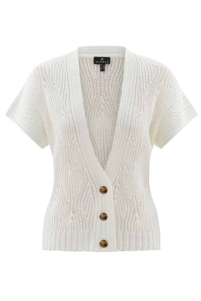 Marble 7818 102 White Loose Knit Three Button Cardigan - Dotique - Marble