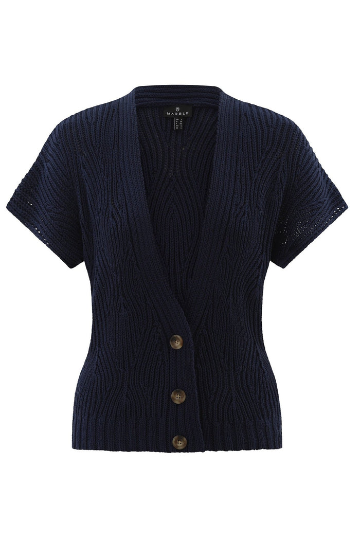 Marble 7818 103 Navy Loose Knit Three Button Cardigan - Dotique