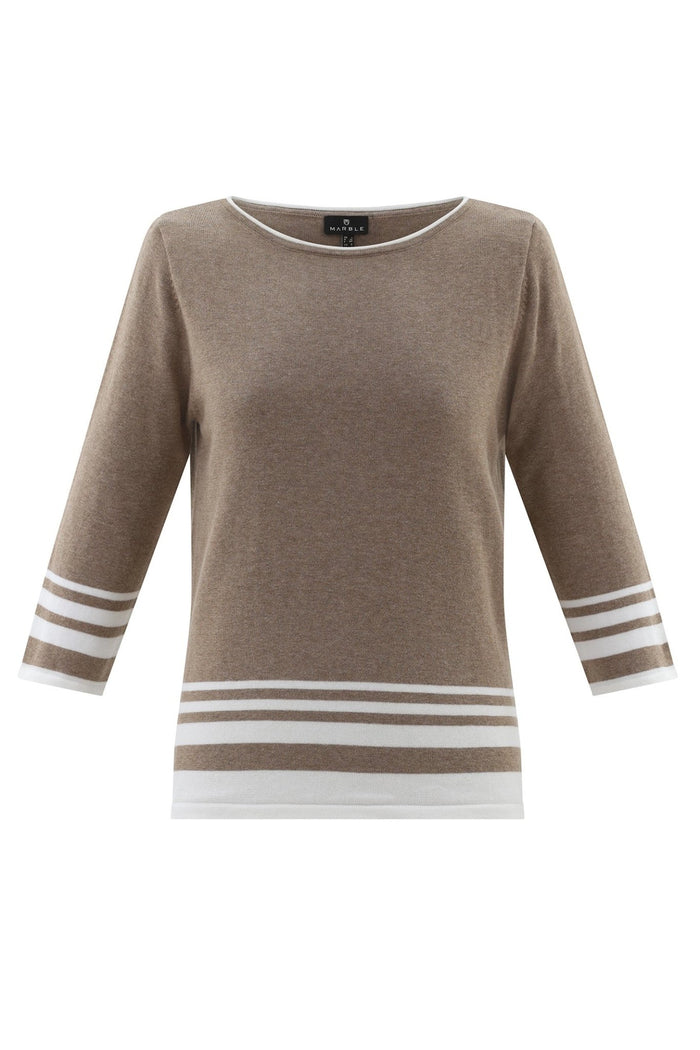 Marble 7826 122 Boat Neck Stripe Jumper Brown White - Dotique