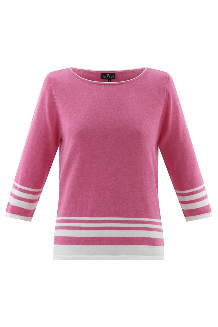 Marble 7826 194 Relaxed Fit Jumper Pink with White Stripes - Dotique