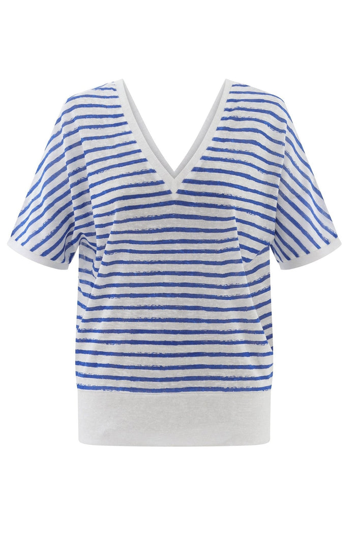Marble 7841 153 Royal Blue Stripe V - Neck Short Sleeve Top - Dotique