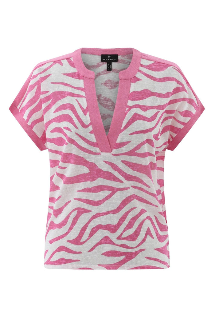 Marble 7846 194 Relaxed Fit Top Pink and White Zebra Print - Dotique