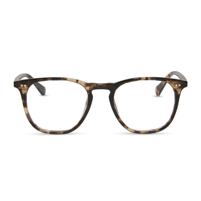 diff eyewear maxwell square glasses with a espresso tortoise acetate frame and prescription lenses front view
