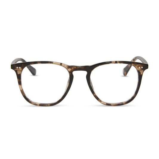 diff eyewear maxwell square glasses with a espresso tortoise acetate frame and prescription lenses front view