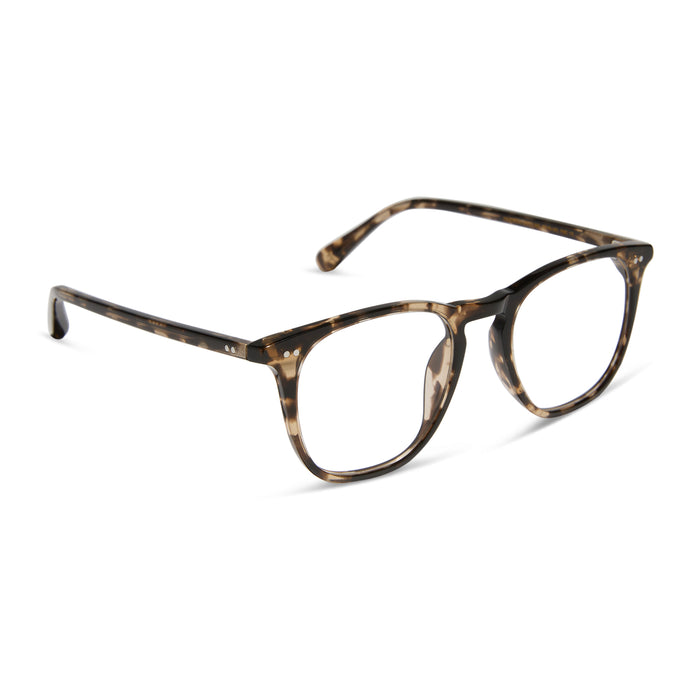 diff eyewear maxwell square glasses with a espresso tortoise acetate frame and prescription lenses angled view