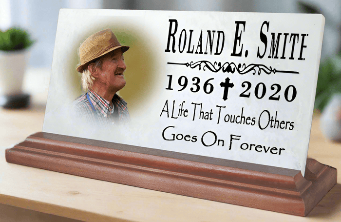 Loved One Memorial Plaque For Shelf or Desktop With Photo Printed Picture Marble 8" x 4" - Broad Bay Personalized Gifts Shipped Fast