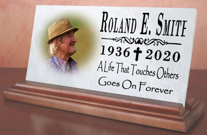 Loved One Memorial Plaque For Shelf or Desktop With Photo Printed Picture Marble 8" x 4" - Broad Bay Personalized Gifts Shipped Fast