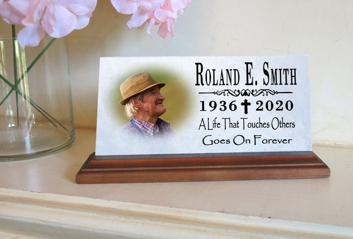 Loved One Memorial Plaque For Shelf or Desktop With Photo Printed Picture Marble 8" x 4" - Broad Bay Personalized Gifts Shipped Fast