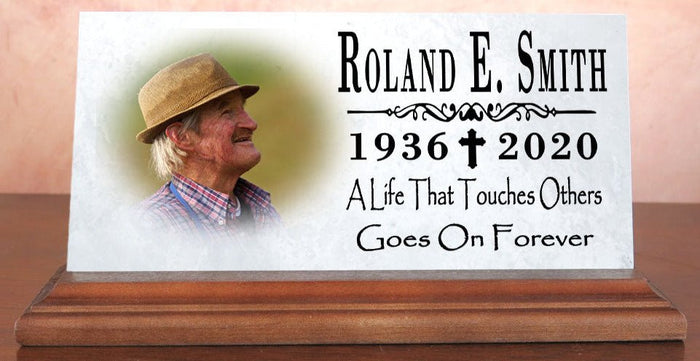 Loved One Memorial Plaque For Shelf or Desktop With Photo Printed Picture Marble 8" x 4" - Broad Bay Personalized Gifts Shipped Fast