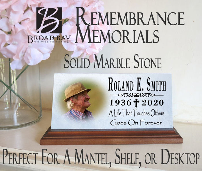 Loved One Memorial Plaque For Shelf or Desktop With Photo Printed Picture Marble 8" x 4" - Broad Bay Personalized Gifts Shipped Fast