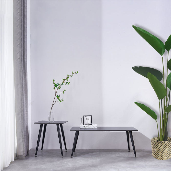 Mendy Black Sintered Stone End Table with Metal Legs by Criterion™ -Home Living Store - -