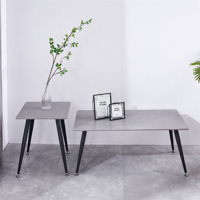 Mendy Grey Sintered Stone End Table with Metal Legs by Criterion™ -Home Living Store - -