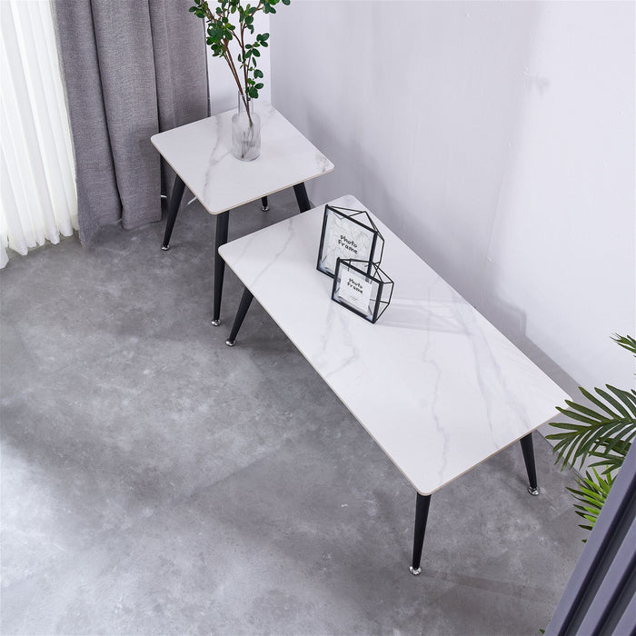 Mendy White Sintered Stone End Table with Metal Legs by Criterion™ -Home Living Store - -