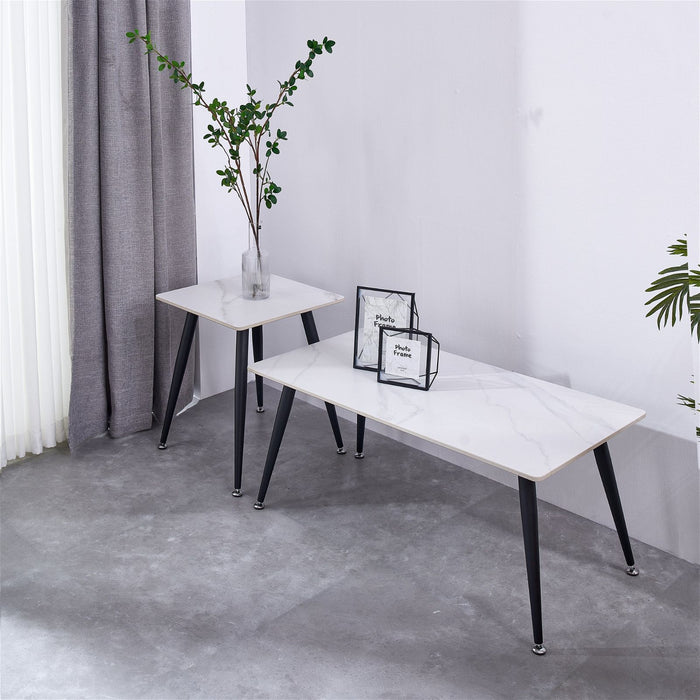 Mendy White Sintered Stone End Table with Metal Legs by Criterion™ -Home Living Store - -