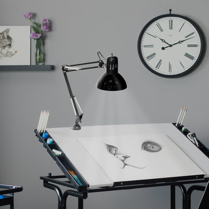 Metal Swing Arm Clamp Lamp for Drafting/Drawing/ Adjustable Top Tables with LED Bulb Included Black- 12022