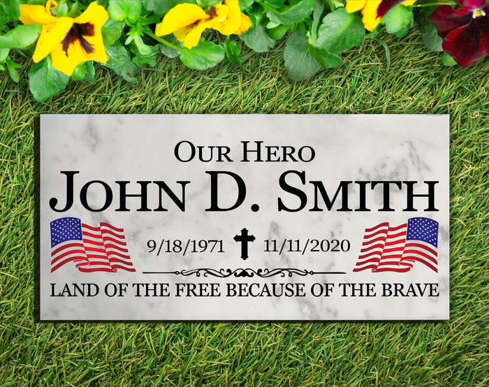 Military Memorial Stone Plaque Gift Customized Outdoor Marble Remembrance 12in x 6in - Broad Bay Personalized Gifts Shipped Fast