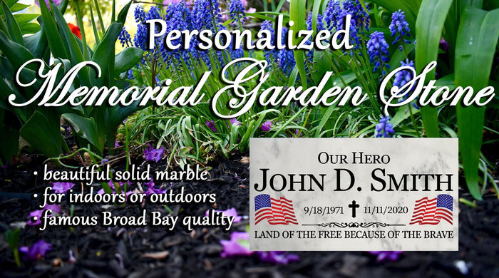 Military Memorial Stone Plaque Gift Customized Outdoor Marble Remembrance 12in x 6in - Broad Bay Personalized Gifts Shipped Fast