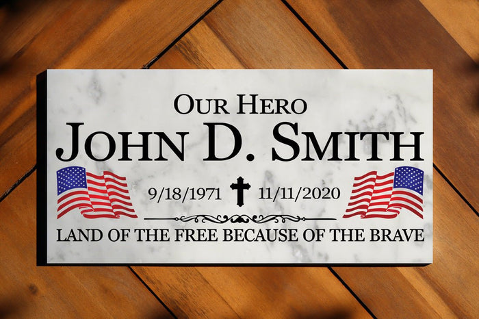 Military Memorial Stone Plaque Gift Customized Outdoor Marble Remembrance 12in x 6in - Broad Bay Personalized Gifts Shipped Fast