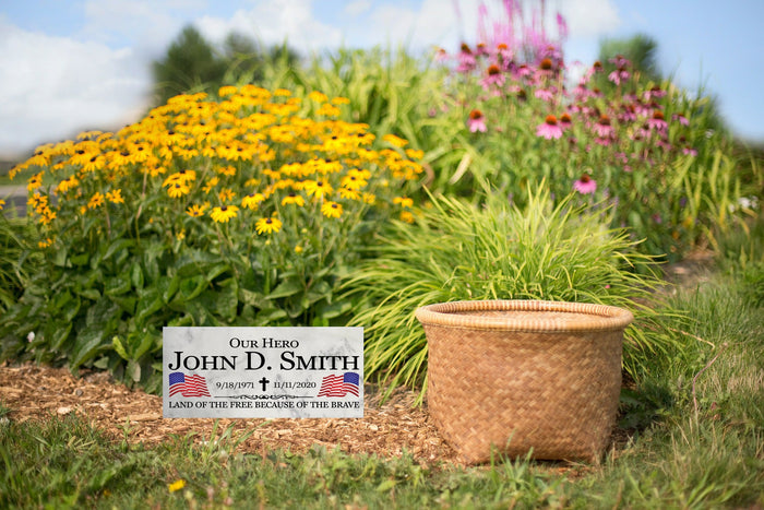 Military Memorial Stone Plaque Gift Customized Outdoor Marble Remembrance 12in x 6in - Broad Bay Personalized Gifts Shipped Fast