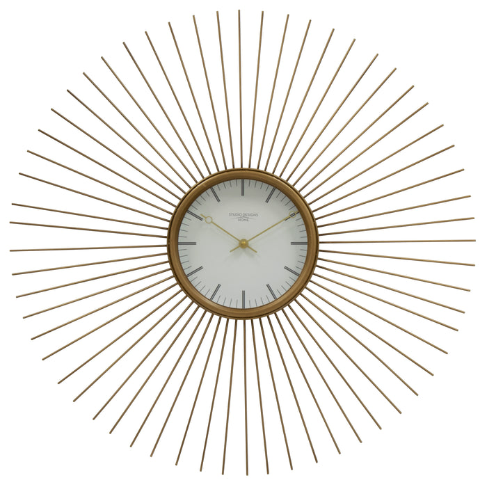 Mod Large 30 Inch Retro Starburst Metal Wall Clock Large Quartz Movement, Golden Brass 73019
