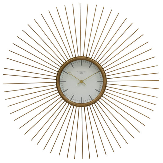Mod Large 30 Inch Retro Starburst Metal Wall Clock Large Quartz Movement, Golden Brass 73019