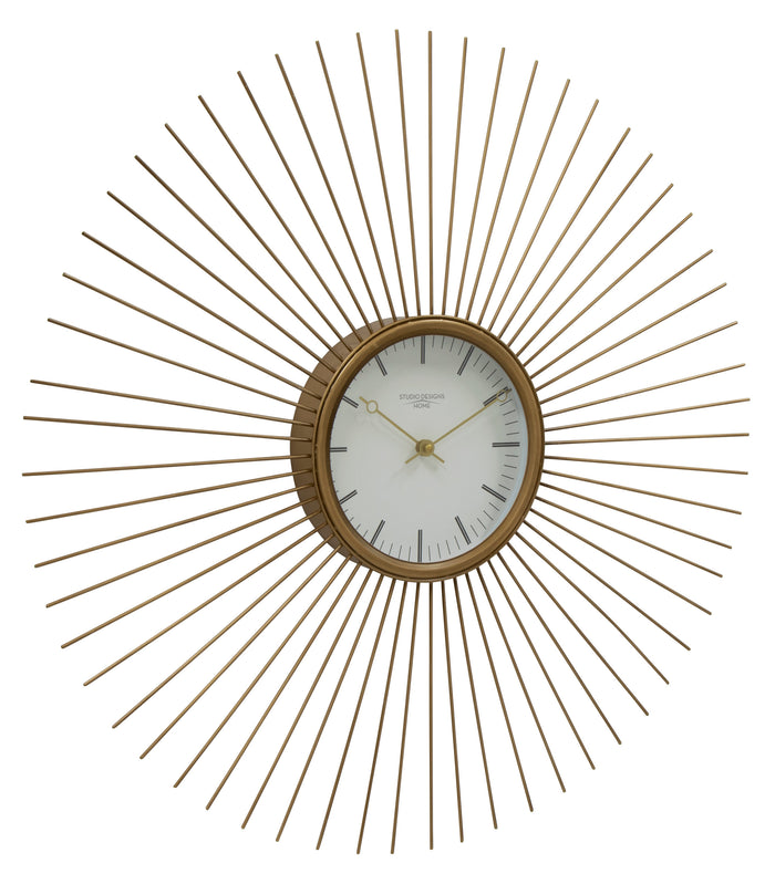 Mod Large 30 Inch Retro Starburst Metal Wall Clock Large Quartz Movement, Golden Brass 73019