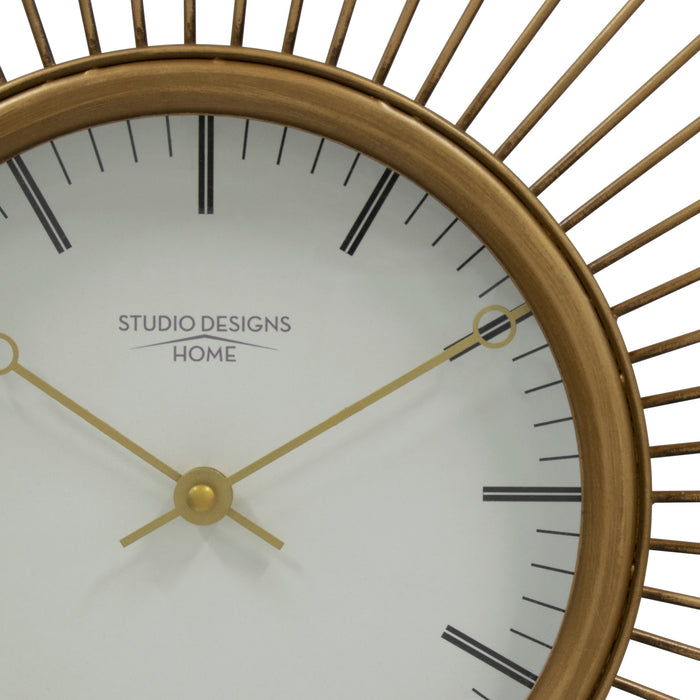 Mod Large 30 Inch Retro Starburst Metal Wall Clock Large Quartz Movement, Golden Brass 73019