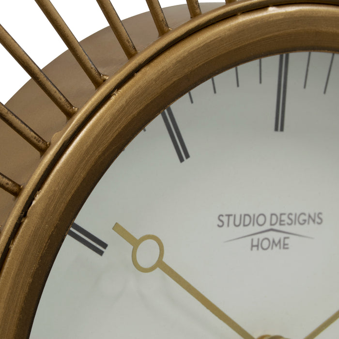 Mod Large 30 Inch Retro Starburst Metal Wall Clock Large Quartz Movement, Golden Brass 73019