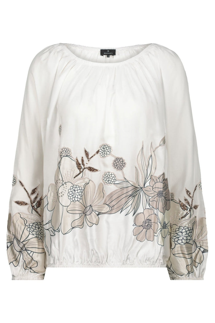 Monari 409084 Blouse with Flower Appliqué Warm Sand - Dotique