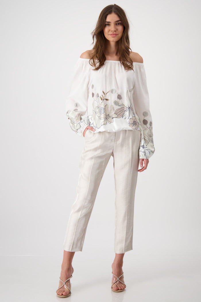 Monari 409084 Blouse with Flower Appliqué Warm Sand - Dotique