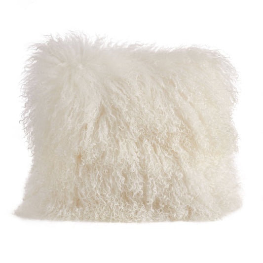 Mongolian Lamb Fur Pillow - Poly Filled: Ivory / Polyester Insert / 20"