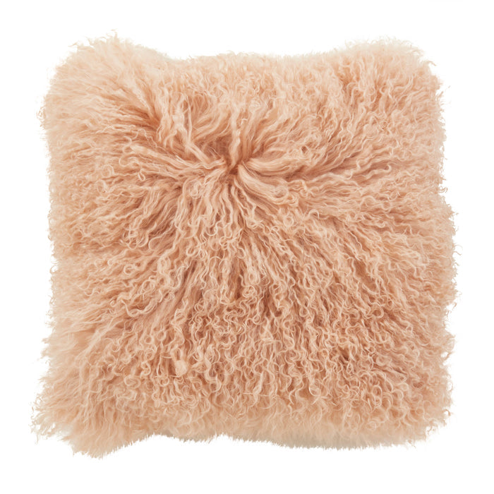 Mongolian Lamb Fur Pillow - Poly Filled: Ivory / Polyester Insert / 20"