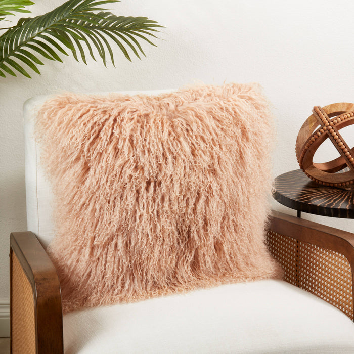 Mongolian Lamb Fur Pillow - Poly Filled: Ivory / Polyester Insert / 20"