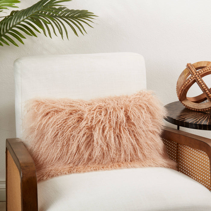 Mongolian Lamb Fur Pillow - Poly Filled: Ivory / Polyester Insert / 20"