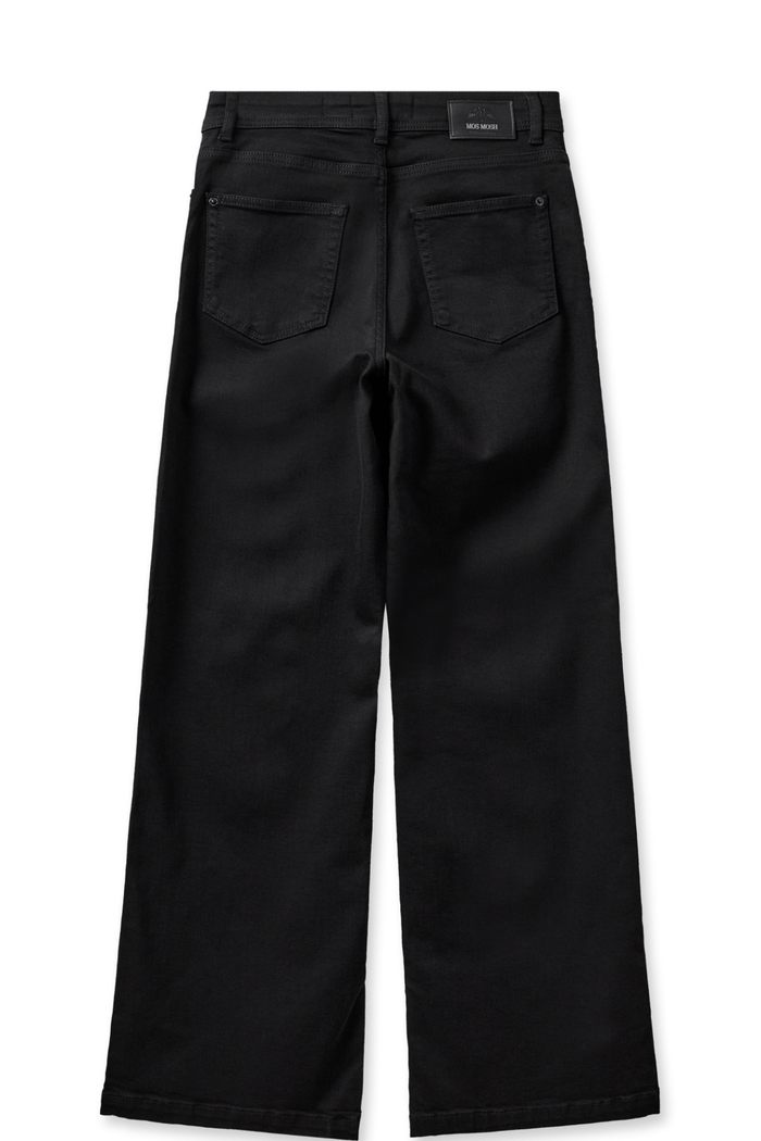 Mos Mosh MMDara Deluxe Jeans in Black – high rise wide leg soft denim jeans with contrast stitching and five-pocket design available at Dotique